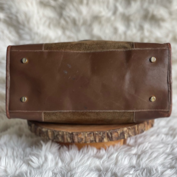 Borbonese Redwall Italy Leather Tote | Partridge Eye Textured | Brass | Vintage - Picture 7 of 13